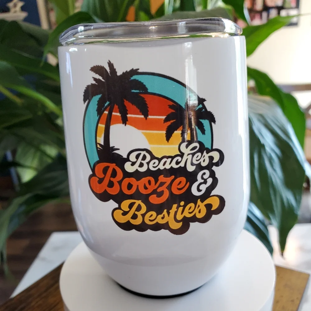 2 Beaches Booze & Beasties 12 oz Wine Cup Tumbler's